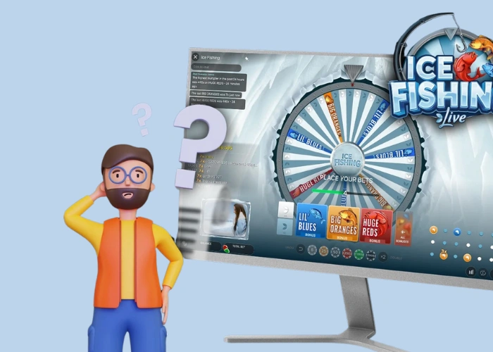 Ice Fishing round rules and betting interface shown on a desktop monitor
